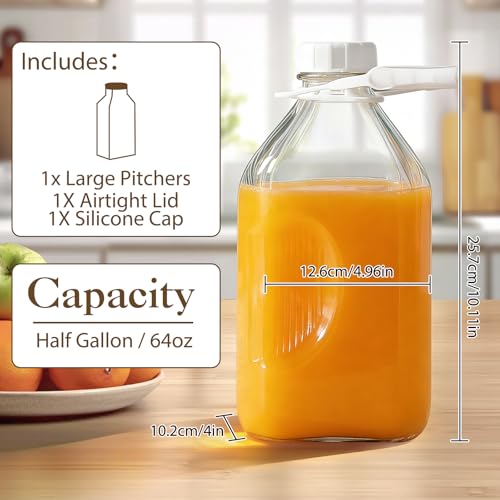 1 Pack 64 Oz Glass Milk Bottle with Lid