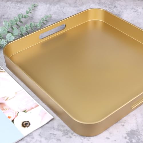 Square Gold Decorative Serving Tray with Handles