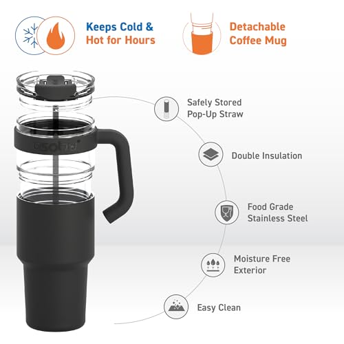 Extra Large Travel Explorer Tumbler for Hot and Cold with Stainless Steel Removable Coffee Mug Sleeve