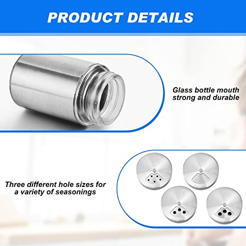 24 Pcs Salt and Pepper Shakers Stainless Steel Spice Shakers with Adjustable Pour Holes and Glass Window 3.4oz Salt Dispenser Spice Jars with Rotating Lids for Sugar Seasoning Home (24 Count)