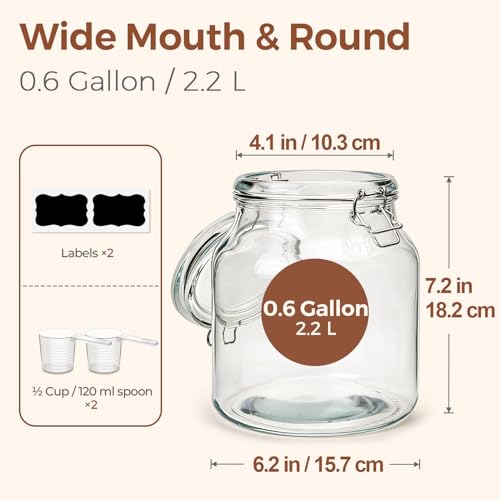 Large Glass Pantry Jars with Airtight Lids 74 oz 2 Pack Wide Mouth (2 Count)