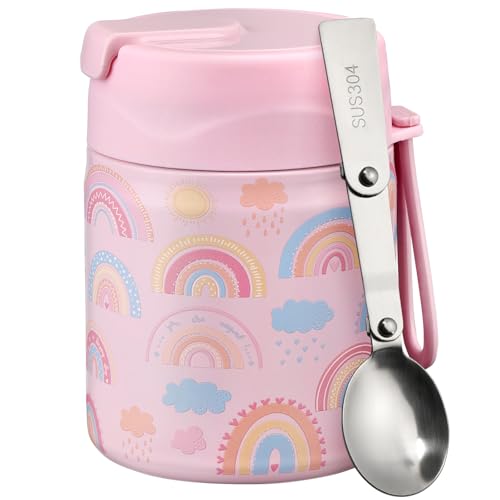 17oz Soup Thermo for Hot Food Kids Insulated Vacuum Food Jar with Stainless Steel Spoon Wide Mouth Thermo Leakproof Lunch Food Container Kids Hot Lunch Box