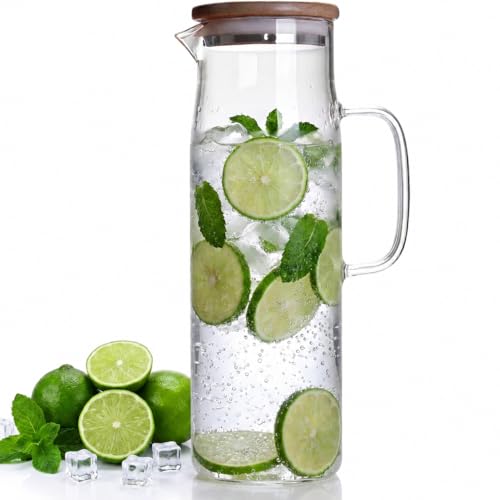 Glass Pitcher with Lid Glass Water Carafe with Handle