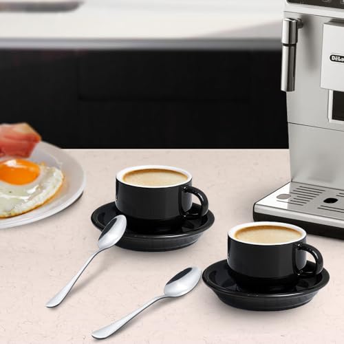 Premium Espresso Shot Cups and Saucers Set with Espresso Stainless Steel Spoons (6 Count)