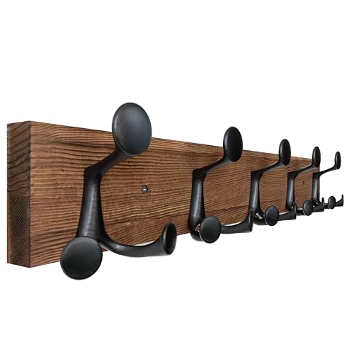 24 Inch Wood Coat Rack Wall Mount with 5 Triple Hooks