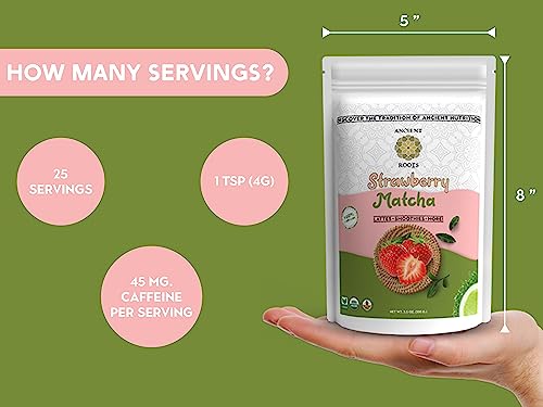 Strawberry Matcha Powder 3.5 oz Japanese Green Tea Blend with Real Freeze (3.5 Ounce)