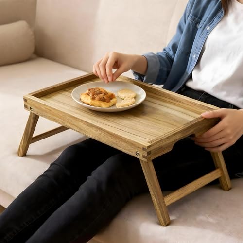 Acacia Bed Tray Table with Folding Legs
