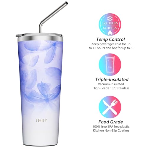 Stainless Steel Vacuum Insulated Tumbler Travel Mug 26 oz Coffee Cup with 2 Lids and Straws