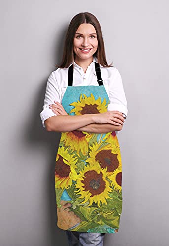 Apron Oil Painting Sunflower Unisex Kitchen Bib with Adjustable Neck for Cooking Gardening