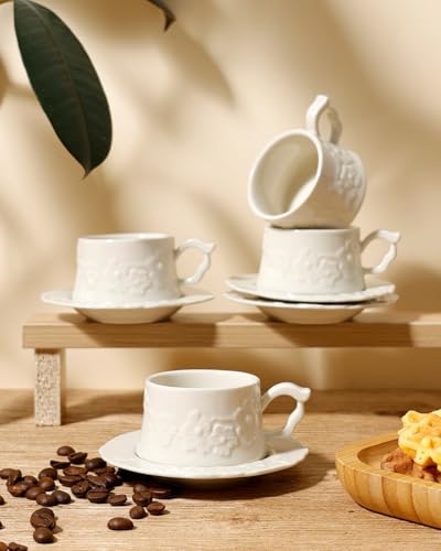 Ceramic Espresso Cups and Saucers Set of 4 (4 Count)