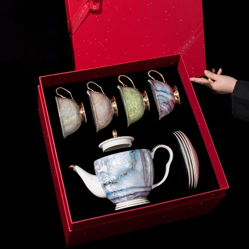 Luxury Marble Pattern Tea Set with Gold Trim