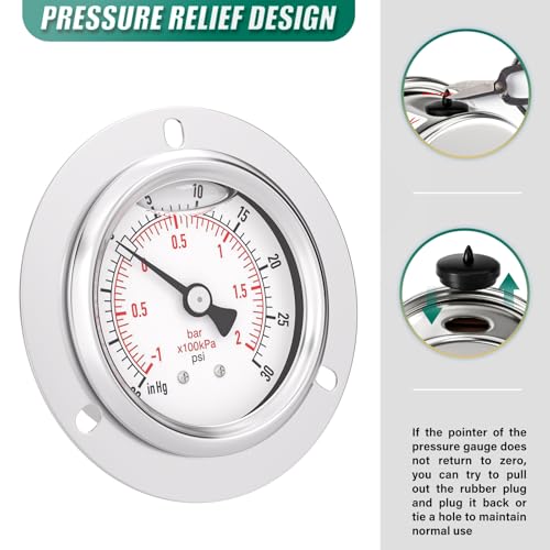 30inHG 30PSI Panel Mount Front Flanged Glycerin Filled Pressure Gauge