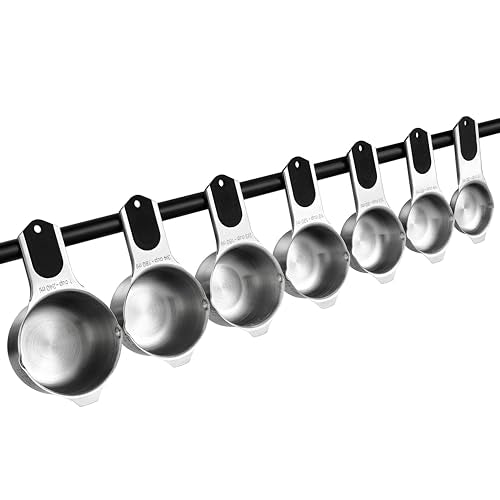 Magnetic Stainless Steel Measuring Cups Set of 7 Patented Black (7 Count)