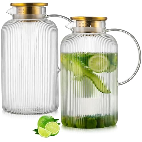2 PACK Glass Pitcher with Lid