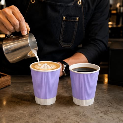 Ripple Wall Coffee Cups 25 Count 12 Ounce Insulated Light Purple Paper Cups