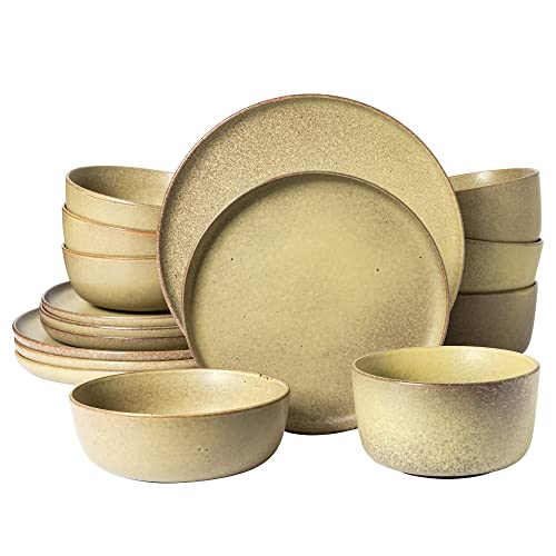 James Street 16 Piece Stoneware Matte Reactive Double Bowl Dinnerware Set