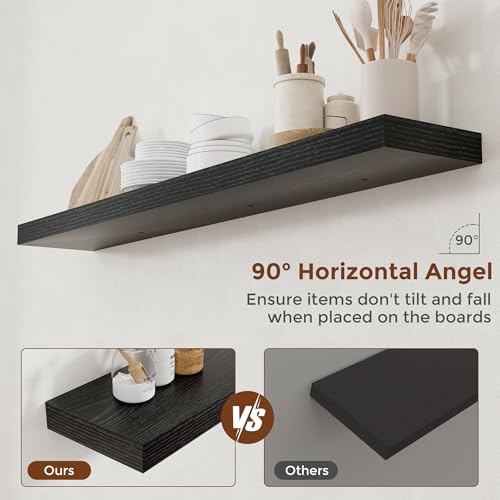 55 Inch Floating Shelves for Wall 8 Inch Deep Black Shelves Set of 2 (2 Count)