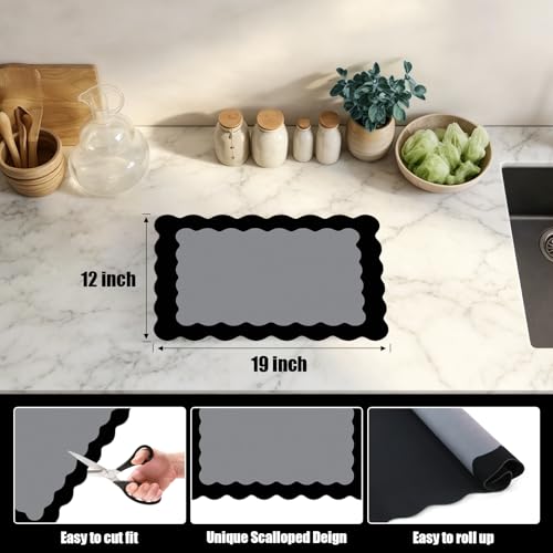 Black Scalloped Coffee Mat for Countertop Coffee Bar Mat Matt