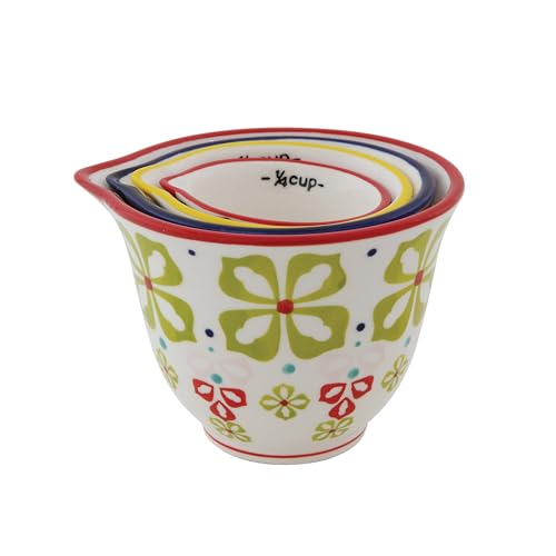 Floral Hand Stamped Stoneware Measuring Cups (4 Count)
