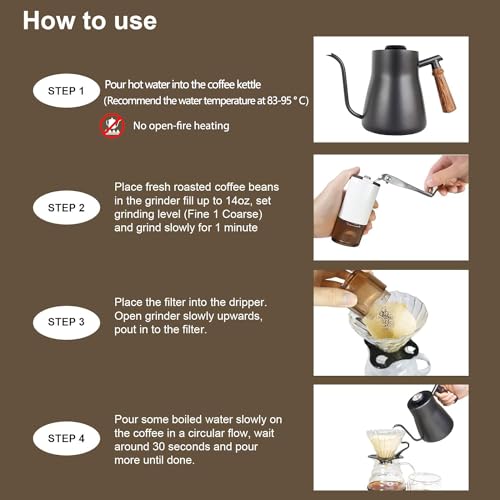 Pour Over Coffee Maker Set Coffee Kettle Scale Ceramic Server Ceramic Dripping Cup Bean Grinder Filter Paper Ceramic Cup ALL in 1 Portable Metal Box for Traveling (5 Count)