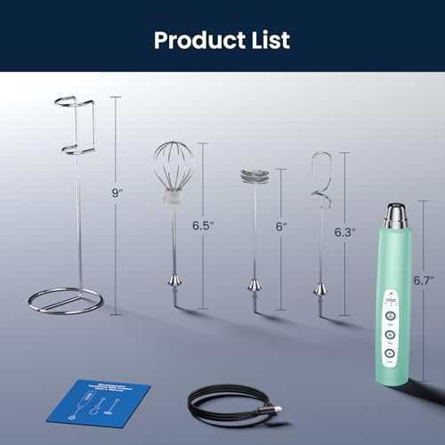 Milk Frother Wand Rechargeable Handheld Electric Whisk 3 Speed Adjustable