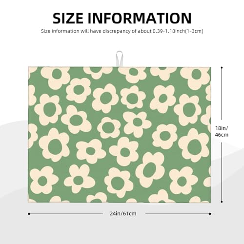 Floral Kitchen Dish Drying Mat for Dishes 18x24 Inch Vintage Groovy Flowers Drying Mat White Daisy Dish Drainer Mat Super Absorbent Dish Rack Pad for Coffee Bar Sinks