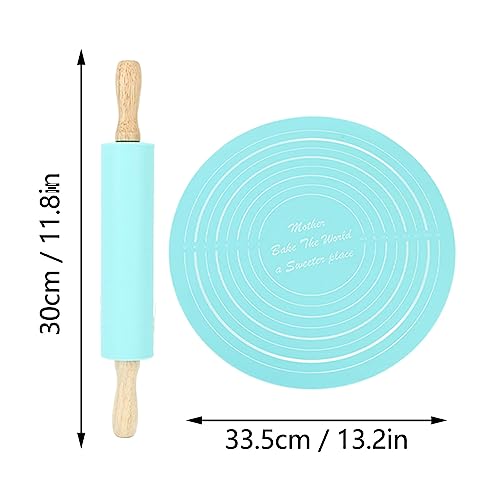 13.2in Rolling Pin Pastry Baking Mat 11.8x1.8in Large Silicone Rolling Pin Kneading Pad Baking Tool for Kitchen Restaurant School Use