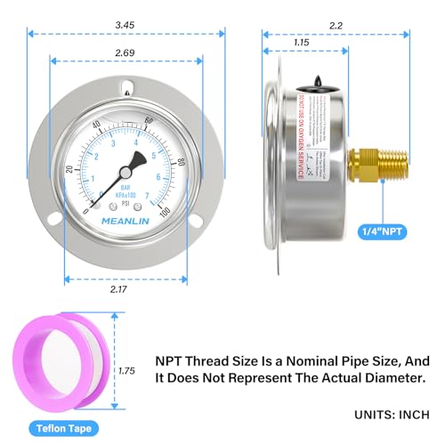 0~100Psi Liquid Filled Pressure Gauge Front Flange Panel Mount