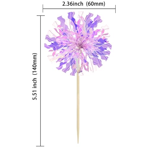 30Pcs Foil Firework Cupcake Toppers Sparkle Tinsel Cupcake Picks Happy Birthday Cake Decorations Drink Stirrers Cocktail Food Fruit Toothpicks for Baby Shower Graduation Party Supplies Purple (30 Count)