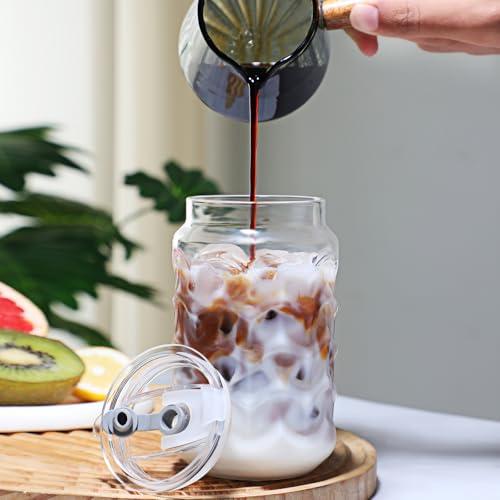 Glass Cups with Lids & Glass Straws 2PCS Set 18oz