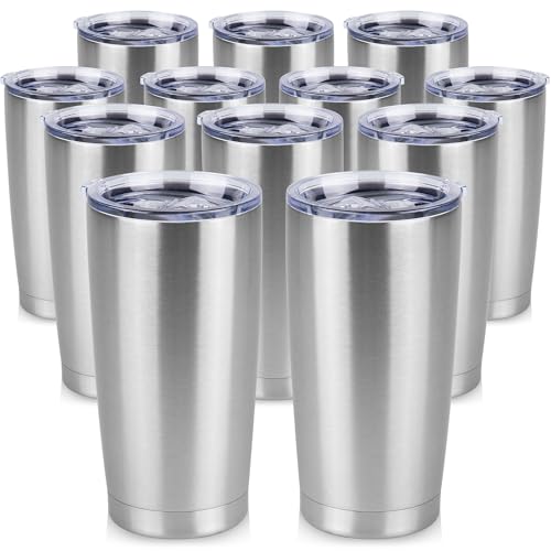 20 oz Tumbler Stainless Steel Tumblers Bulk with Lid Double Wall Insulated Coffee Tumbler Cups for Hot & Cold Drinks Powder Coated Travel Coffee Tumbler Mug Metal (12 Count)