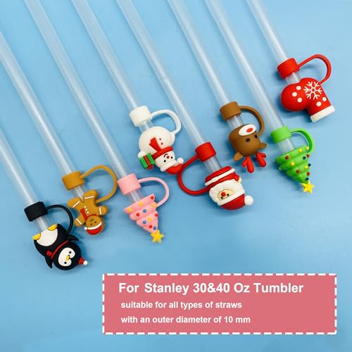 8PCS Christmas Straw Toppers for Stanley Cup Holiday Straw Cover for Stanley 30oz & 40oz Tumbler with Handle (8 Count)