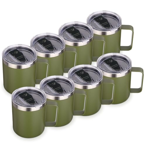14oz Insulated Stainless Steel Coffee Mug with Lid Bulk 8 Pack (8 Count)