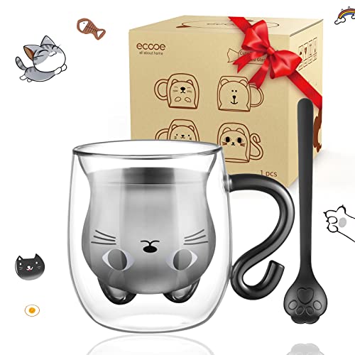 Cute Cat Mug Glass Coffee Cup 9.8oz Double Walled Glass Latte Mug