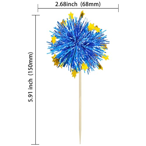 30Pcs Foil Firework Cupcake Toppers Firework Cake Toppers Tinsel Flower Drink Stirrers Cocktail Food Fruit Toothpicks for Valentine's Day Party Decorations Blue (30 Count)