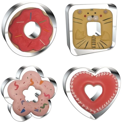 Linzer Cookie Cutters Set Stainless Steel 4Pcs（Round+Square+Heart+Flower） (4 Count)