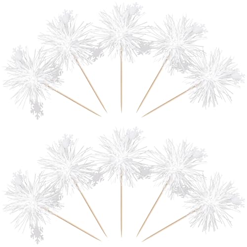 30 PCS Foil Firework Cupcake Toppers Snowflake Cupcake Picks Birthday Cupcake Toppers Sparkle Tinsel Flower Drink Stirrers Cocktail Fruit Toothpicks for Baby Shower Birthday Party Cake Decor Supplies (30 Count)