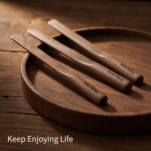Solid Black Walnut Wood 3Pcs 6" Reusable Coffee Stirrers【Rounded Handle】 (3 Count)