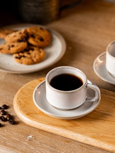 2.5 Ounce Espresso Cups Set of 4 with Saucers & Metal Rack (8.25 Count)