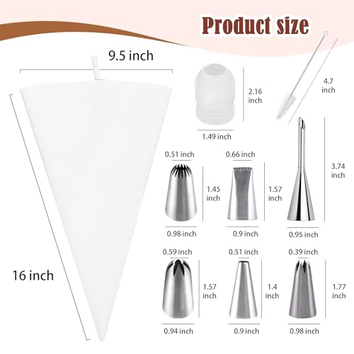 9 Piece Reusable Piping Bags and Tips Set with Stainless Steel Nozzles (9 Count)
