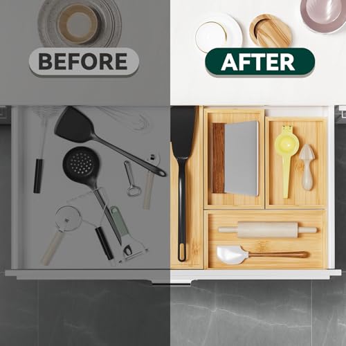 Bamboo Drawer Organizer for Kitchen Utensils (2 Count)