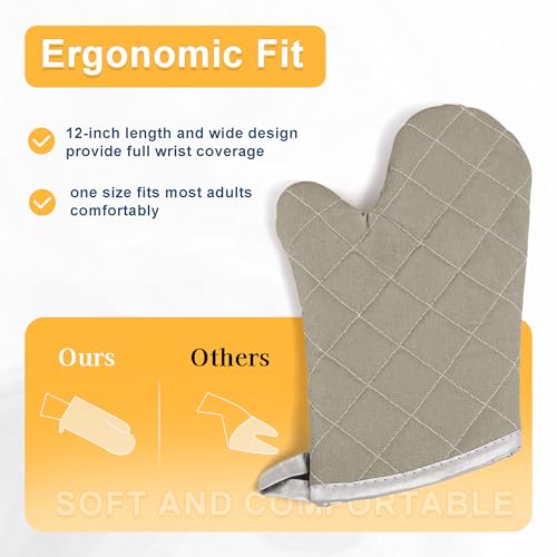 Grey 12" Quilted Oven Mitts 1 Pair Heat Resistant Kitchen (2 Count)