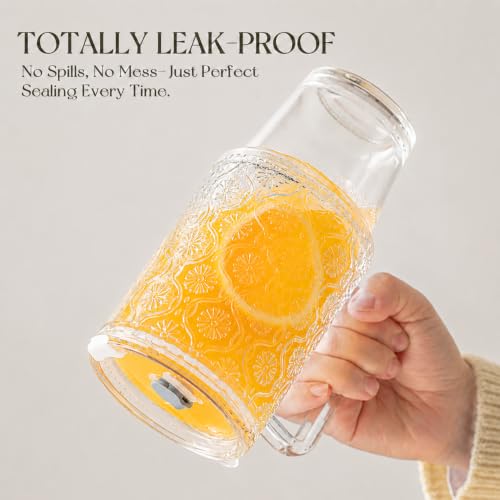 24oz Ribbed Glass Tumbler with Handle & Lid