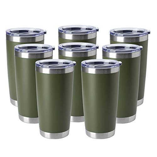 20oz Tumblers Bulk Stainless Steel Cup with Lid Double Wall Vacuum Insulated Coffee Mug for Cold & Hot Drinks 8 Pack (8 Count)