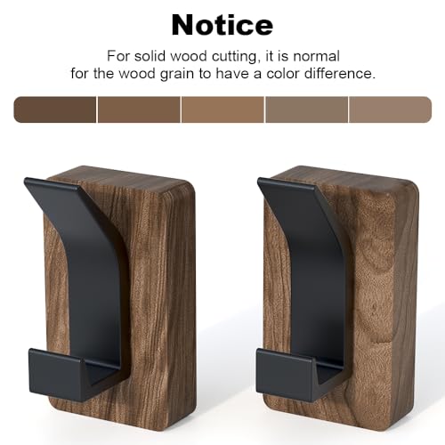 4 PCS Black Walnut Wood Wall Hooks Adhesive Mounted & Wall Mounted Rustic Decorative Entryway Hooks Mid Century Modern Natural Wooden Pegs for Hanging Coat Clothes Hat Bag Purse and Towel (4 Count)