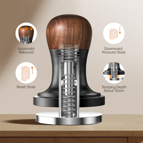 53.35mm Espresso Coffee Tamper with Three Spring Loaded Calibrated Espresso Tamper 30lbs 54mm Espresso Hand Tamper with Sound Feedback Titanium Coating Black T6177T