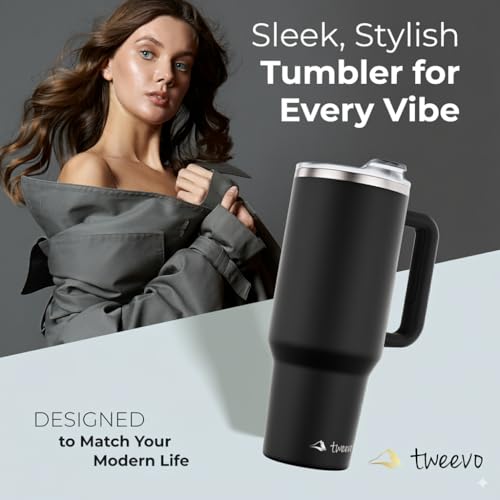 40 oz Tumbler With Handle and Straw Made of Stainless Steel