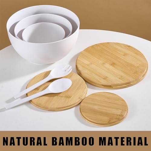 Large Salad Bowls with Bamboo Lids Set of 3