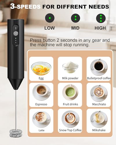 3 Speed Rechargeable Milk Frother Handheld Foam Maker