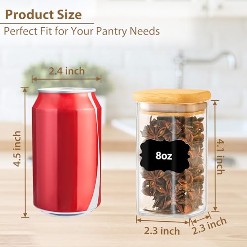 20 Pack 8 oz Square Glass Spice Jars with Lids and Labels (20 Count)